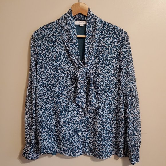 Loft Tie Neck Floral Button Up Top - Picture 1 of 5